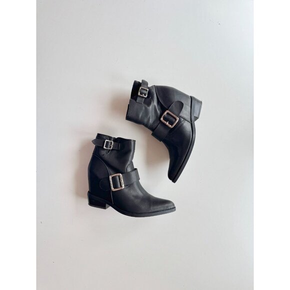 JEFFREY CAMPBELL Willis Black Leather Hidden Wedge Heel Ankle Boots, Size 8 - Picture 1 of 15